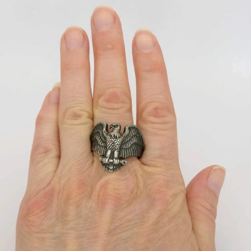 Navajo Sterling Silver 3D Large Bald Eagle Band Ring Sz 11.75 12g Patriotic 925